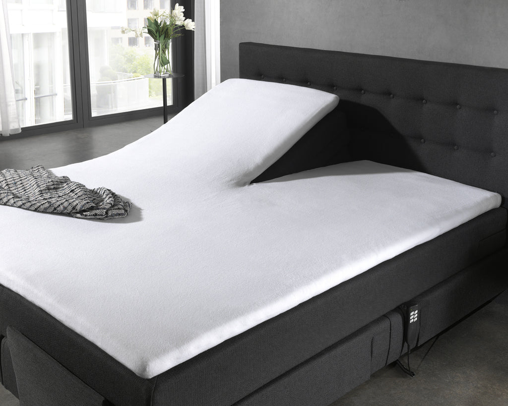 Molton split-topper hoeslaken katoen wit 160 x 200/220 cm, hoekhoogte 15 cm, anti-huisstofmijt