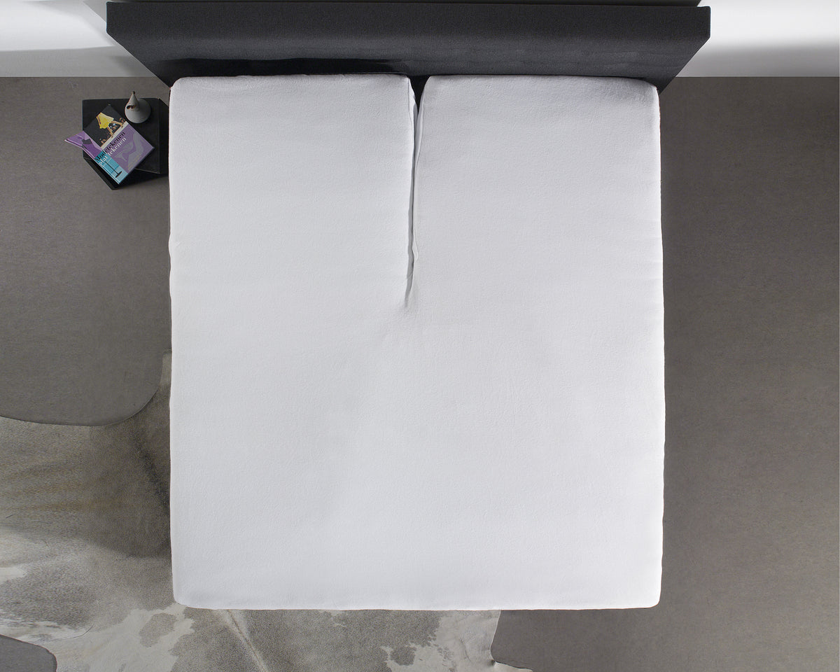 Molton split-topper hoeslaken katoen wit 160 x 200/220 cm, hoekhoogte 15 cm, anti-huisstofmijt
