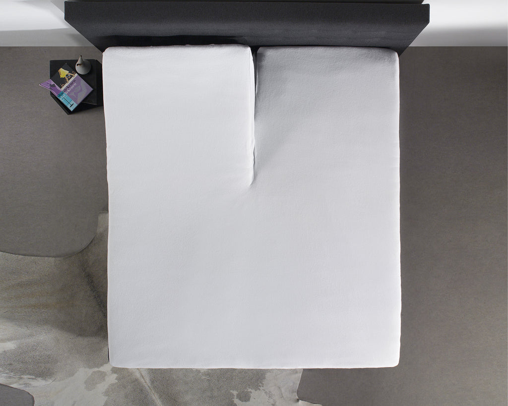 Molton split-topper hoeslaken katoen wit 160 x 200/220 cm, hoekhoogte 15 cm, anti-huisstofmijt