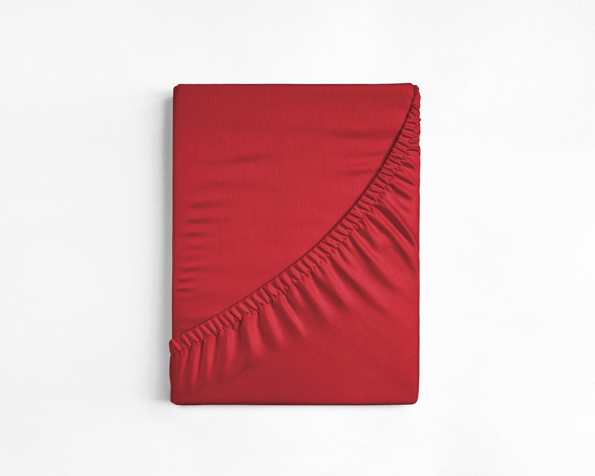 Hoeslaken katoen glad rood 180 x 220 cm, hoekhoogte 30 cm voor matrassen en boxsprings