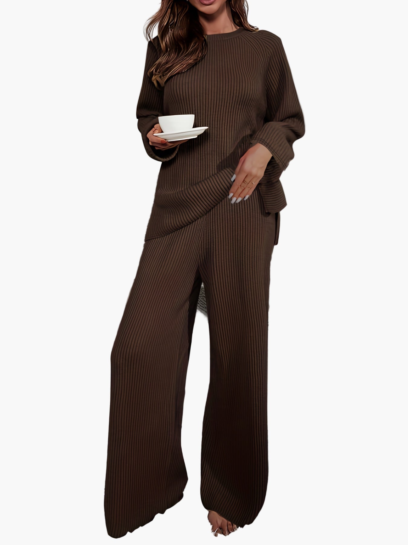 Women's lounge set two-piece with wide leg – Comfortable casual outfit for home and everyday use