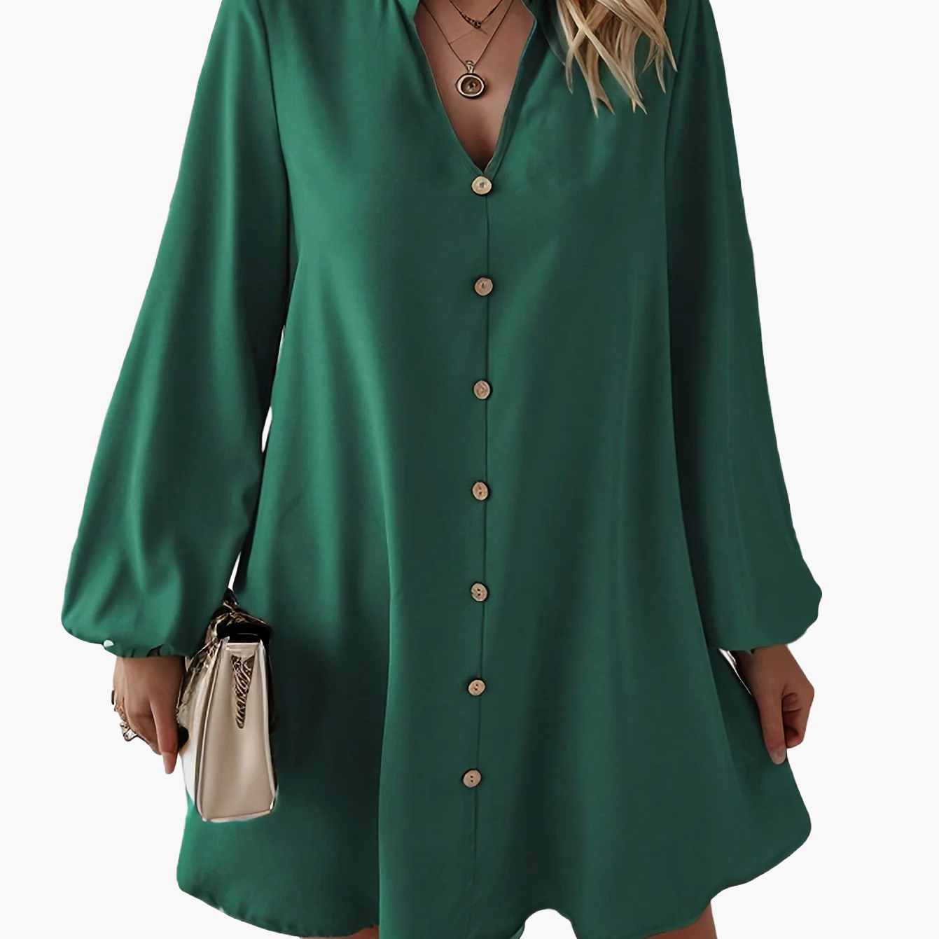 Damen Freizeitkleid mit Knopfleiste, A-Linien Schnitt, V-Ausschnitt, eleganter Alltagsstil