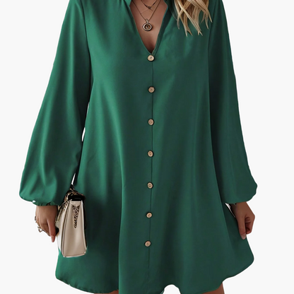 Damen Freizeitkleid mit Knopfleiste, A-Linien Schnitt, V-Ausschnitt, eleganter Alltagsstil