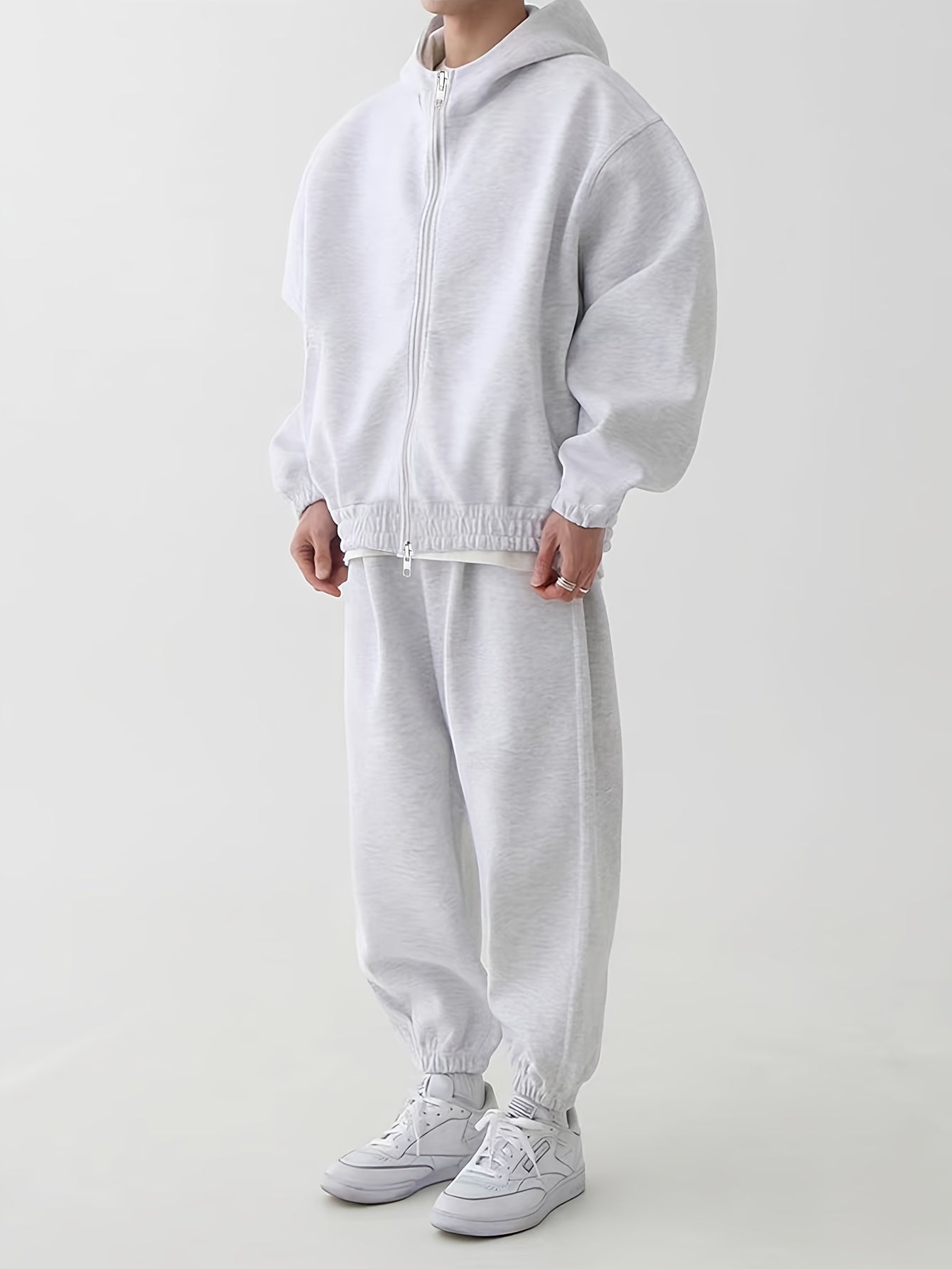 Hoodie & Jogginghose Set Unisex - Grau Melange Sportanzug mit Reißverschluss