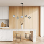 Hanglamp gepoedercoat staal en glas Gravity glamour zwart met goud, 6 fittingen E14, breedte 110 cm