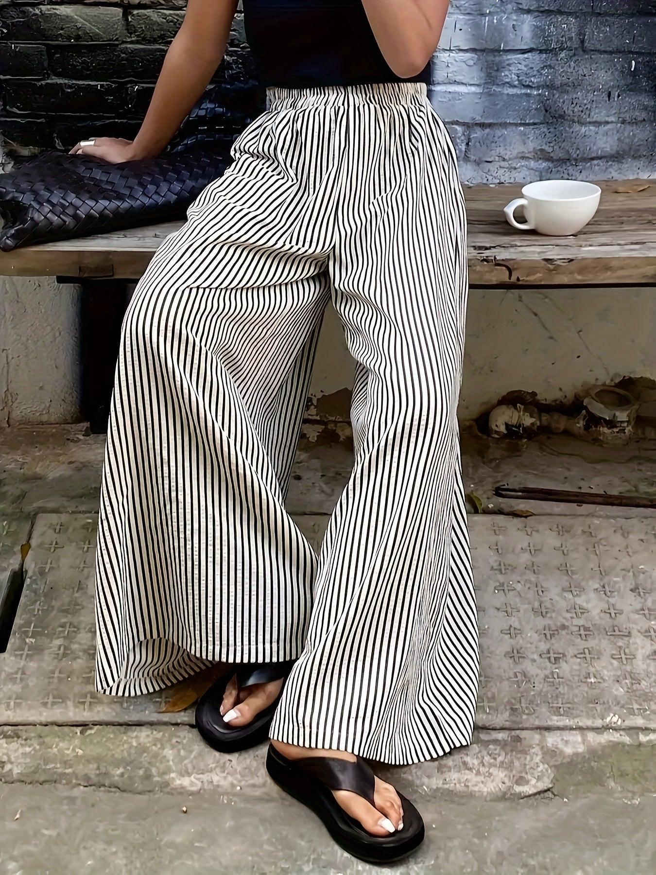 Damen Weite Streifenhose im eleganten Street-Style für Frühling und Sommer