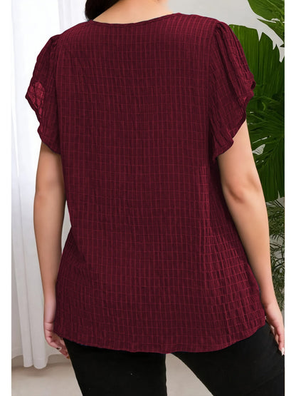 Women's Blouse Elegant Loose Summer Casual Top with Short Sleeves and Round Neckline