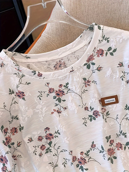 Women's T-shirt with Floral Pattern and Loose Fit – Stylish for Spring and Summer