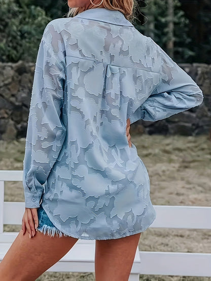 Women's blouse with floral texture and modern cut – stylish casual and office wear