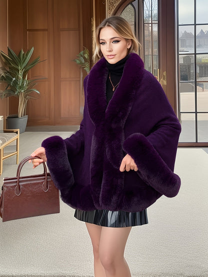 Women's cape with faux fur trim - Warm poncho design