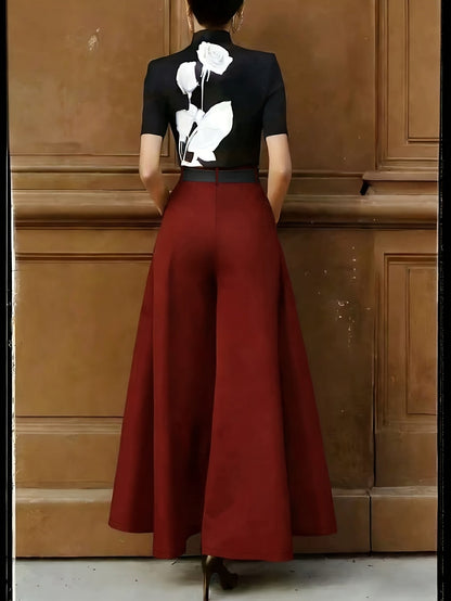 Women's Elegant Wide High-Waist Palazzo Pants with Belt for Office and Leisure