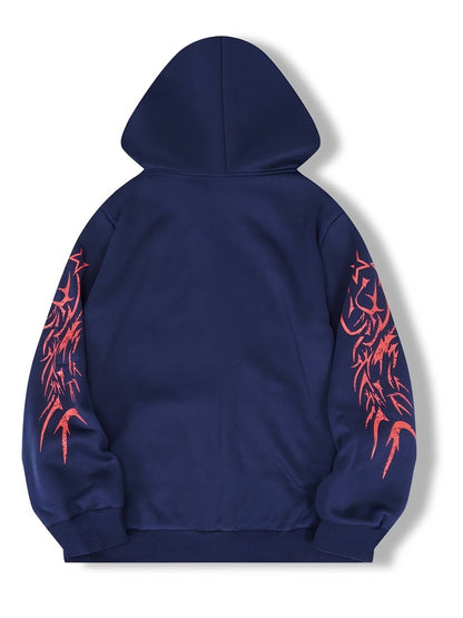 Hooded jacket with a zipper and graphic print