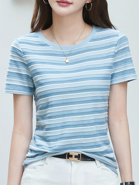 Women's Short-Sleeve Striped T-Shirt Casual Modern Basic Crew Neck