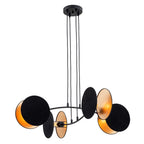 Hanglamp gepoedercoat staal Motif 4 zwart goud, stoffen kappen Ø 20 cm, 4 x E27, eettafel
