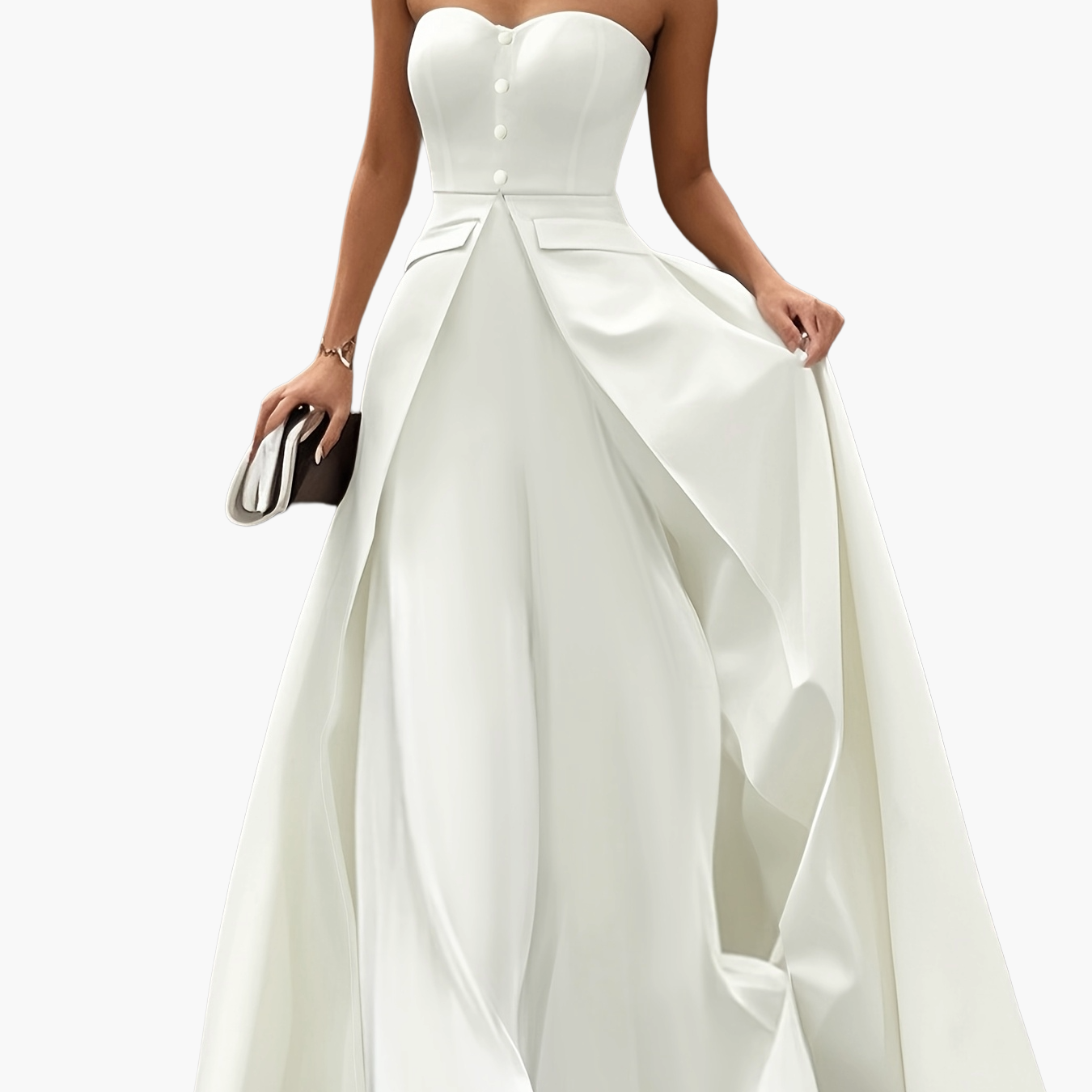 Women's Elegant Evening Dress with Bandeau Top and Button Placket – Perfect for Festive Occasions