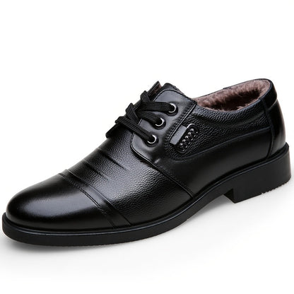 Men's winter business lace-up shoes, lined, brown