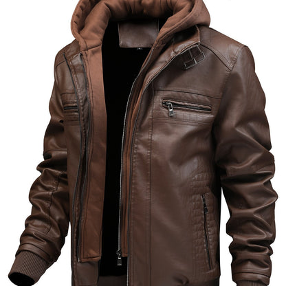 Herren Bomberjacke mit Kapuze, Reißverschluss und Rippbündchen, Braun