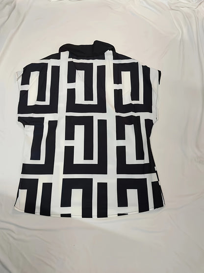 Women's blouse with graphic pattern and V-neck – Elegant style for office and leisure
