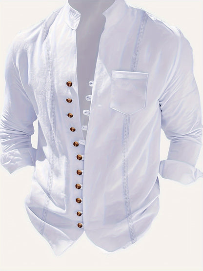 Men's Stand Collar Casual Shirt with Button Placket – Casual Look for Everyday and Special Occasions