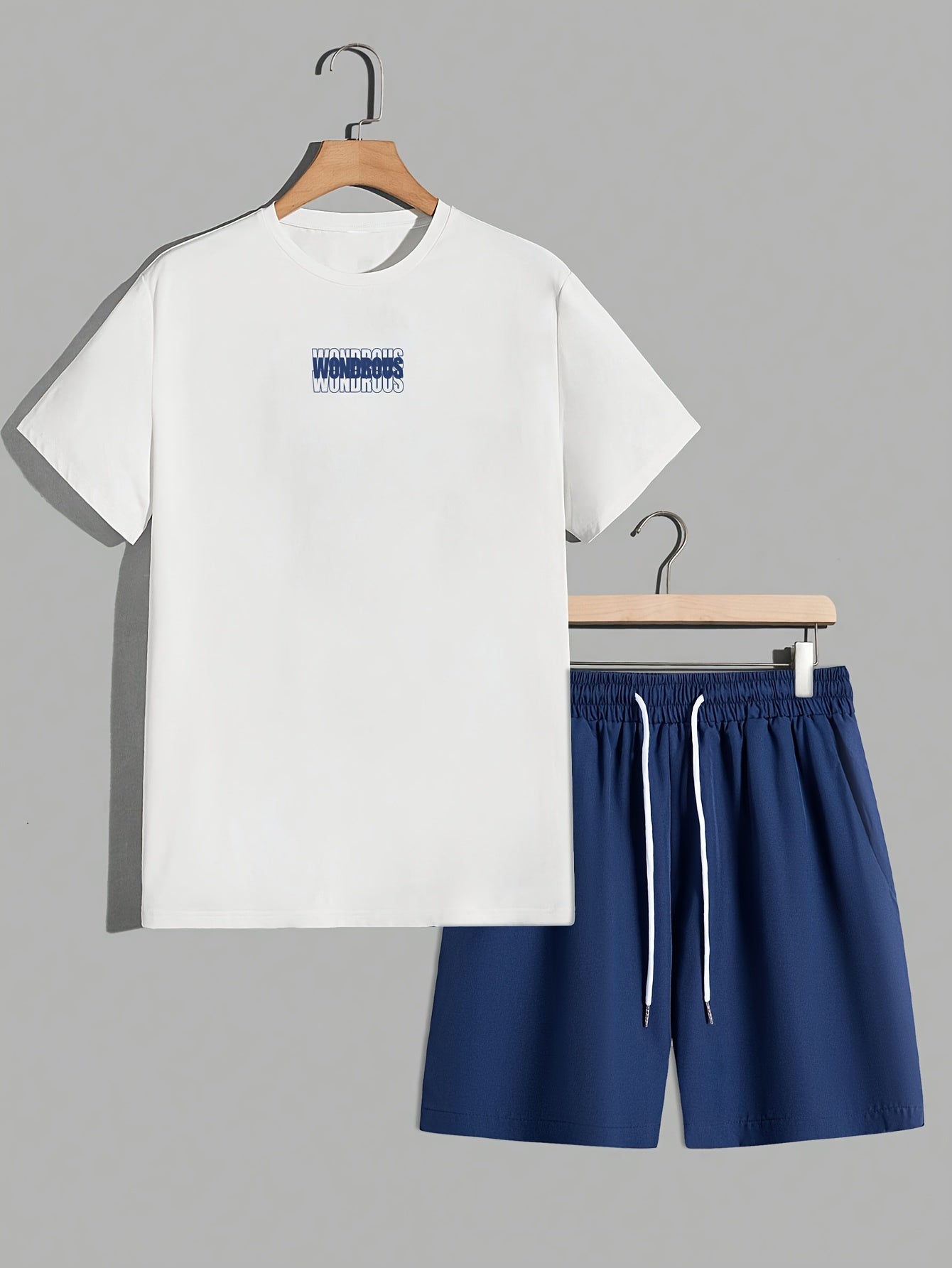 Men's Streetwear Set with Print – Modern T-Shirt and Shorts with WONDROUS Graphic, Casual Outfit