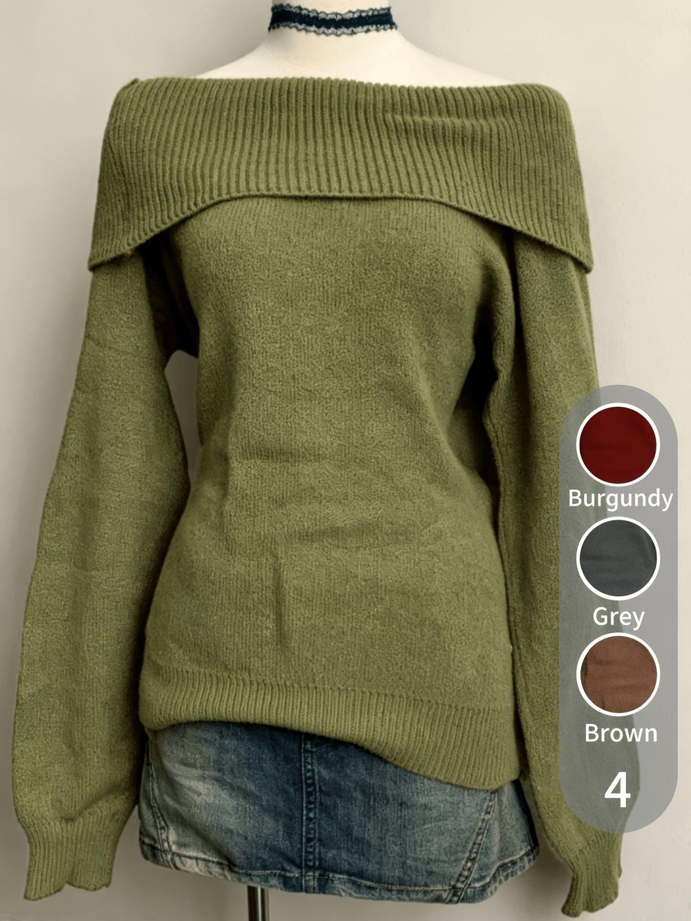 Women's off-the-shoulder knit sweater with a scoop neckline – Multiple colors