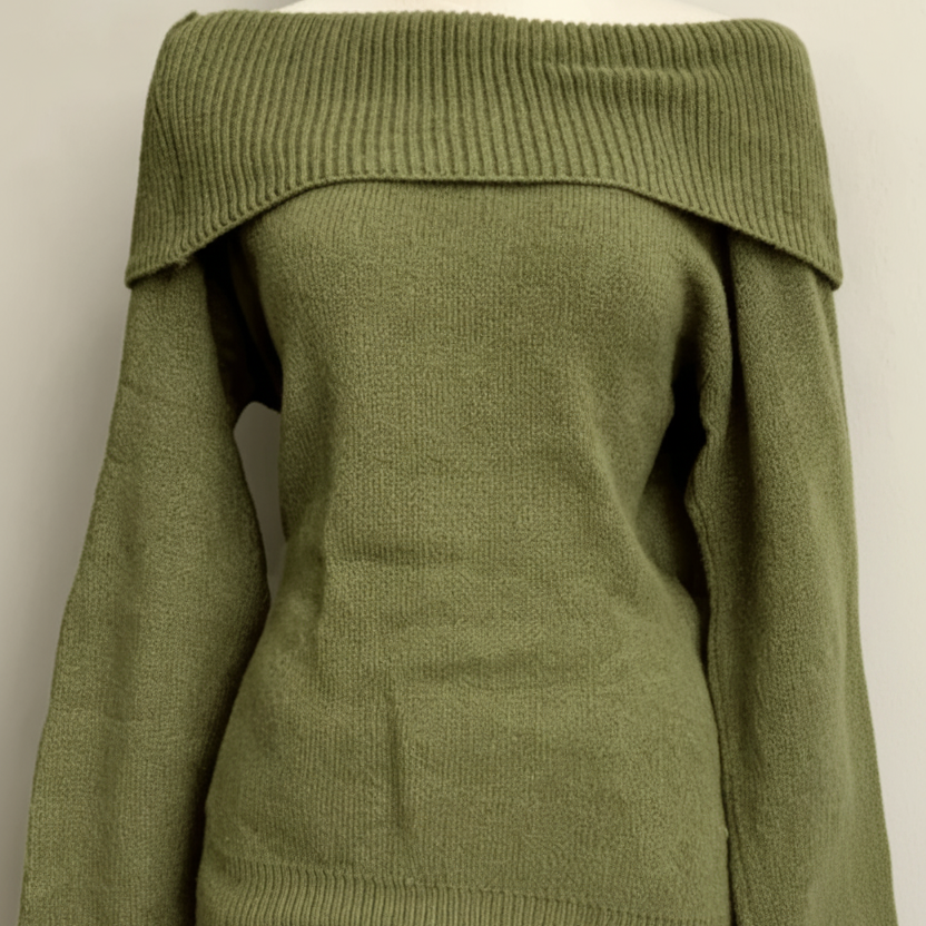 Women's off-the-shoulder knit sweater with a scoop neckline – Multiple colors