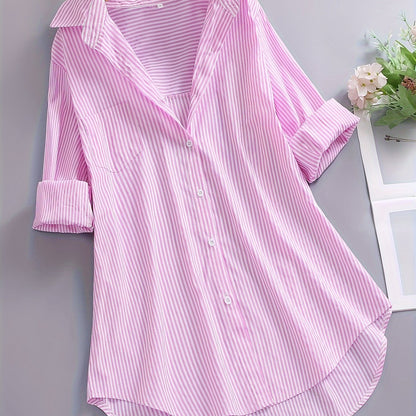 Women's striped blouse shirt with loose fit – Stylish long blouse for everyday and office wear