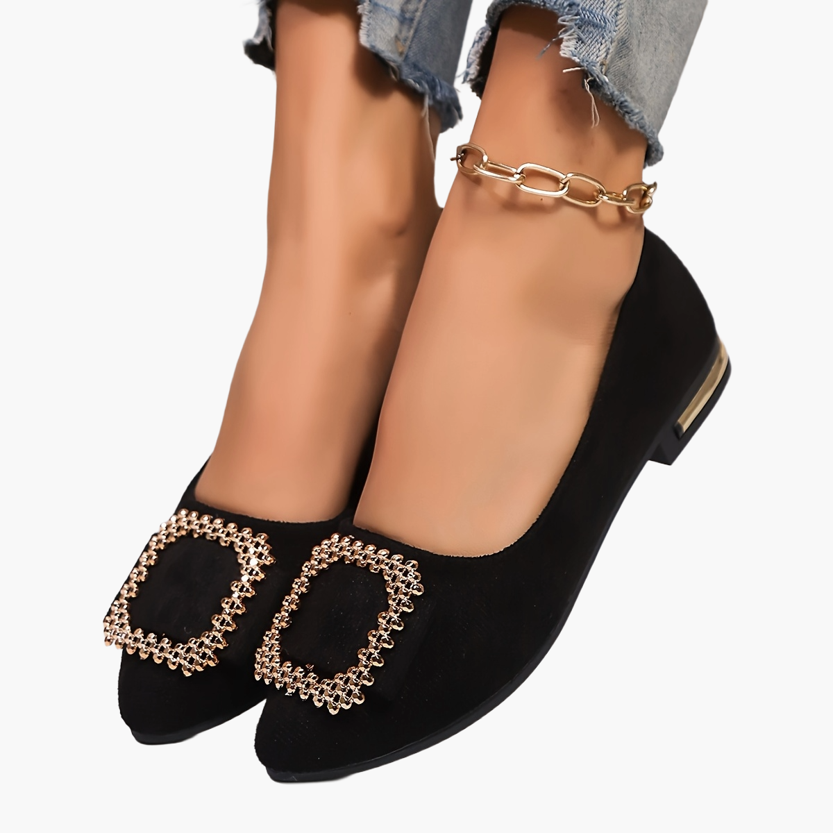 Women's Ballerinas with Rhinestone Decoration and Pointed Toe – Elegant Slip-On Shoes for Everyday and Office Use