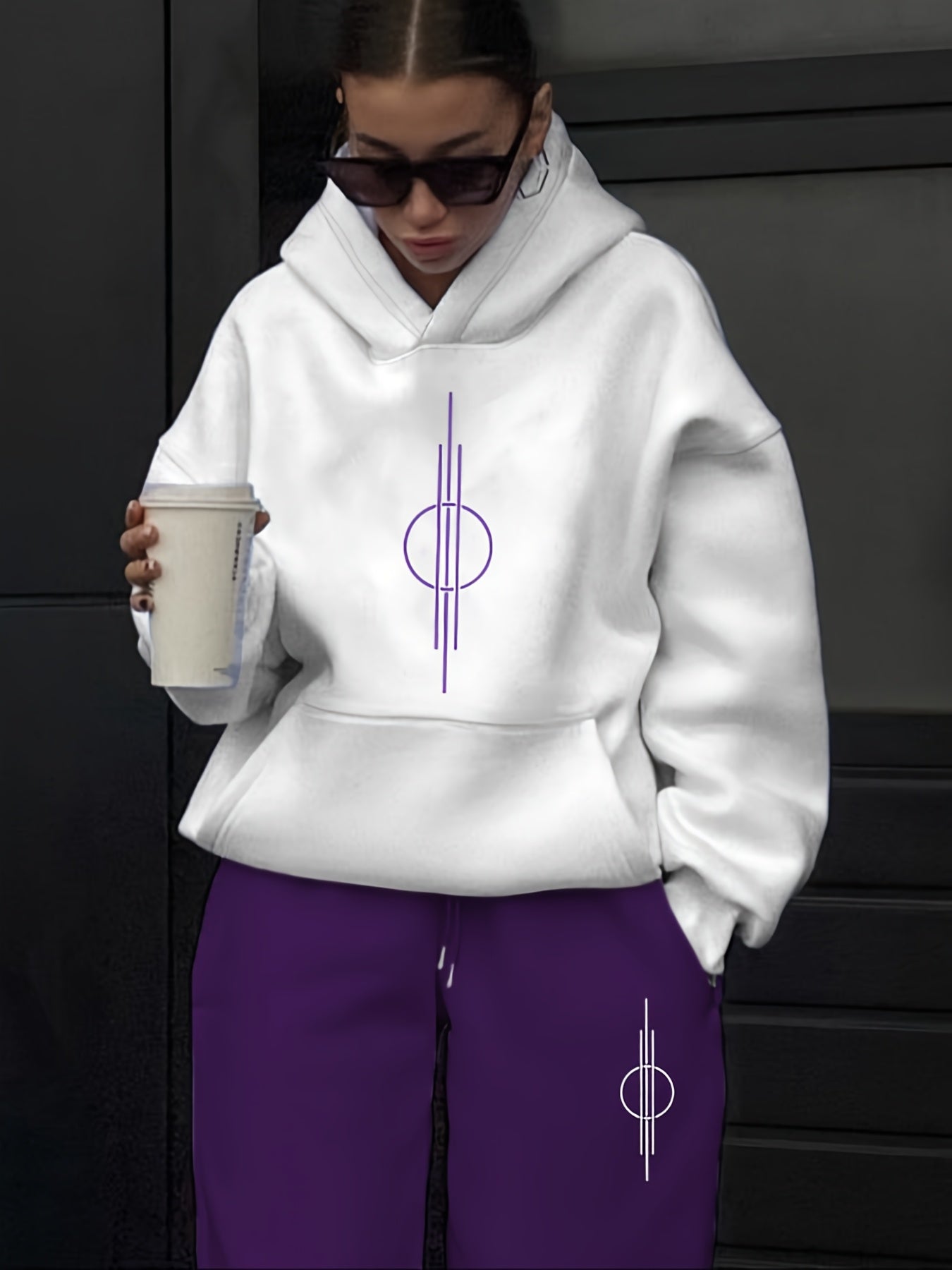 Unisex Hoodie Set Weiß mit Motiv & Jogginghose in passender Farbe