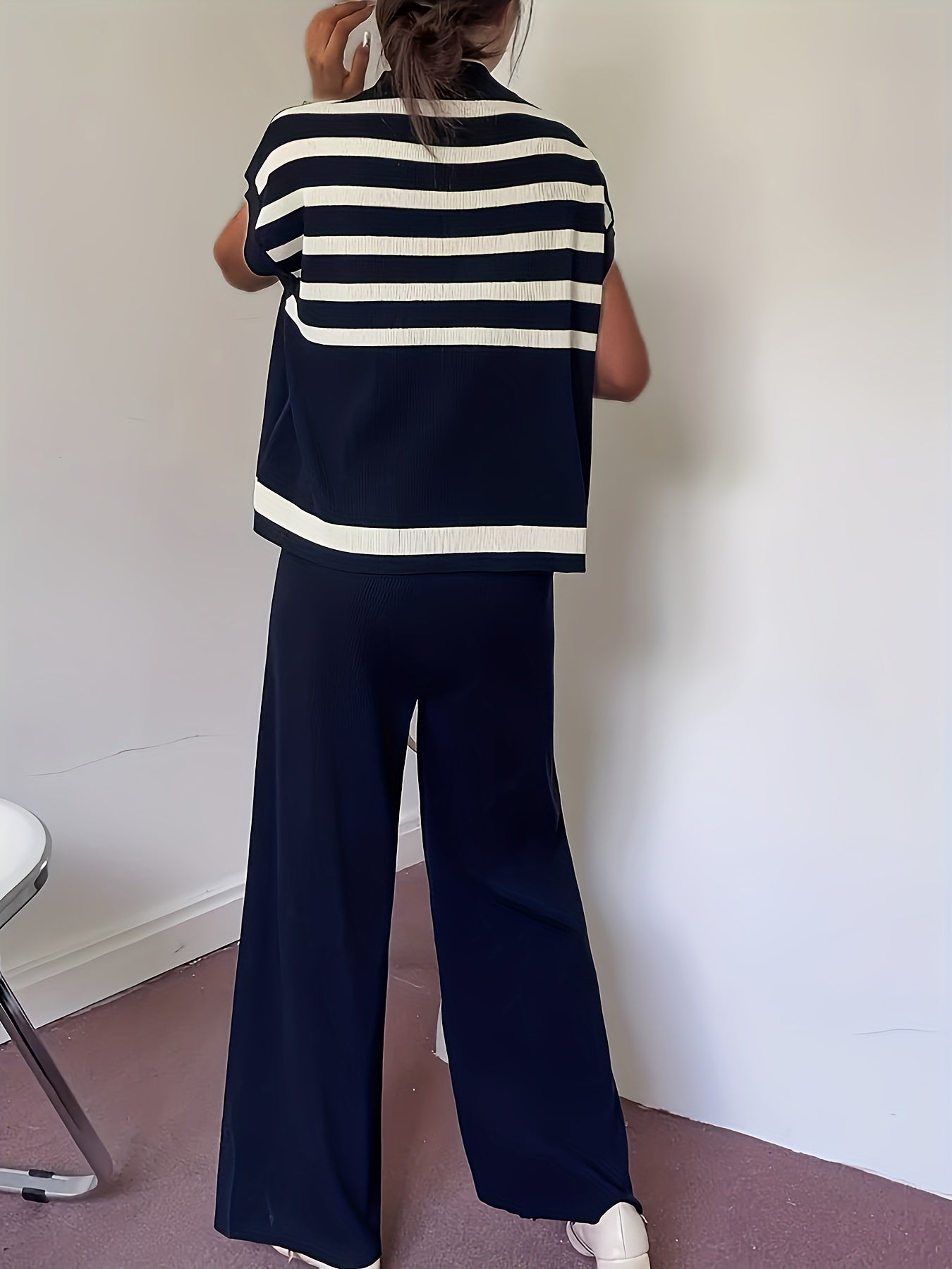 Women's Elegant Striped Set with Wide-Leg Pants – Casual, Fashionable Two-Piece for Spring and Summer