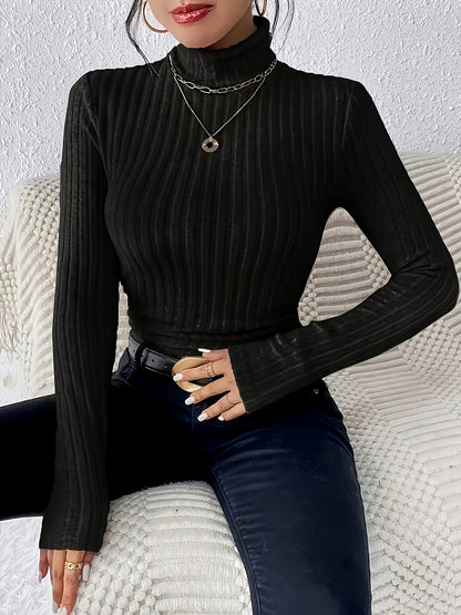 Damen Rollkragen Langarm Rippstrick Top Slim Fit