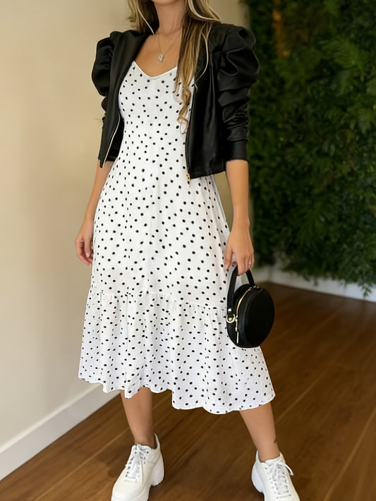 Women's Polka-Dot Midi Dress in Vintage Style for Everyday and Special Occasions