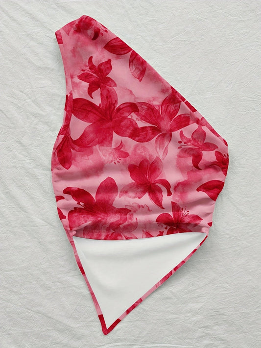 Women's Asymmetrical Casual Top with Floral Pattern for Summer