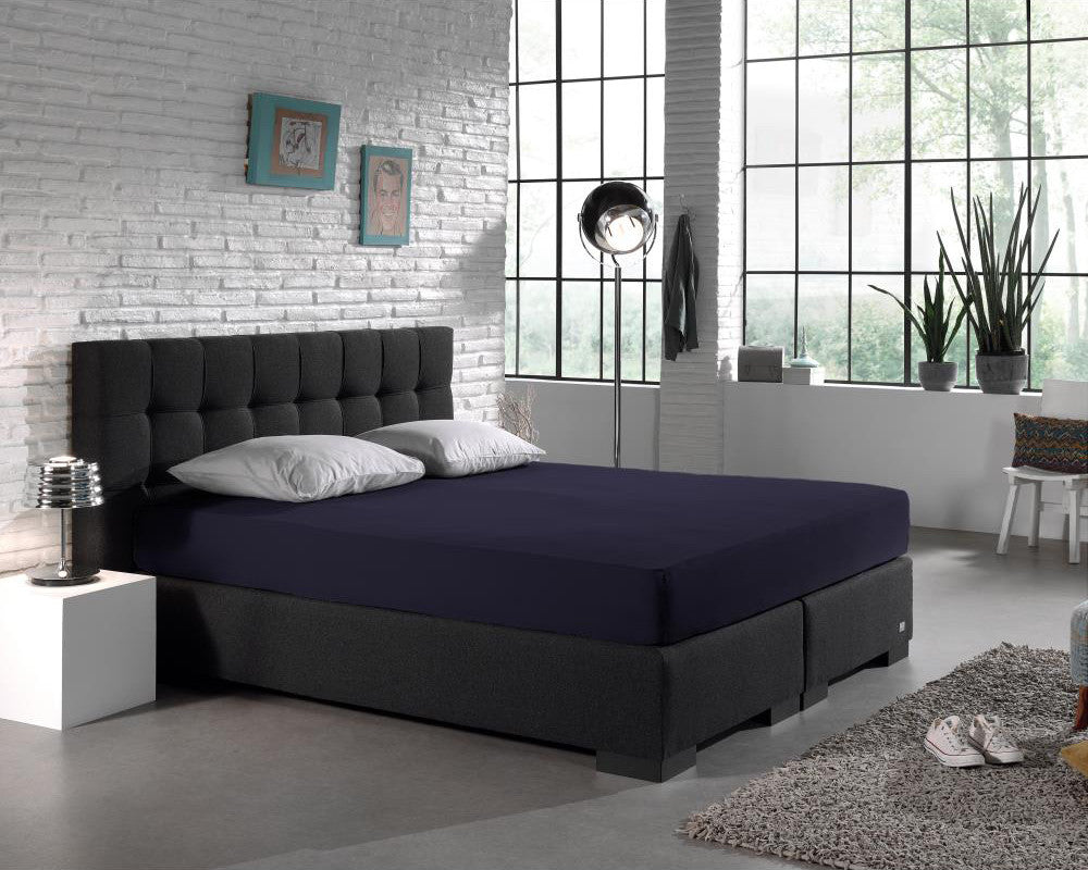 Hoeslaken dubbel jersey katoen marineblauw 140 x 200/220 cm, voor boxspring en matras