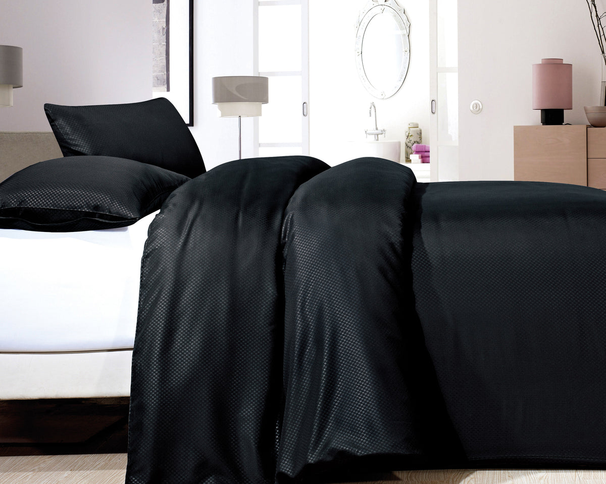 Dekbedovertrek micropercal geëmbosseerd zwart 200 x 220 cm, met kussensloop 60 x 70 cm voor de slaapkamer