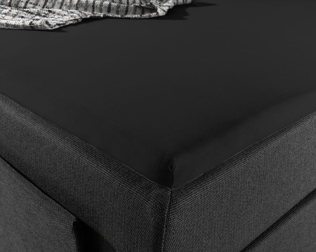 Topperhoeslaken katoen jersey stretch zwart 190/200 x 200/220 cm, hoekhoogte 15 cm voor topdekmatrassen