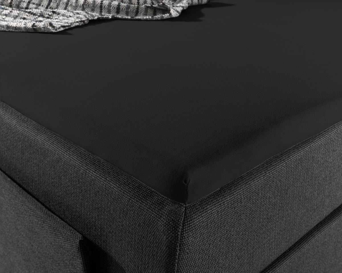 Topperhoeslaken katoen jersey stretch zwart 190/200 x 200/220 cm, hoekhoogte 15 cm voor topdekmatrassen