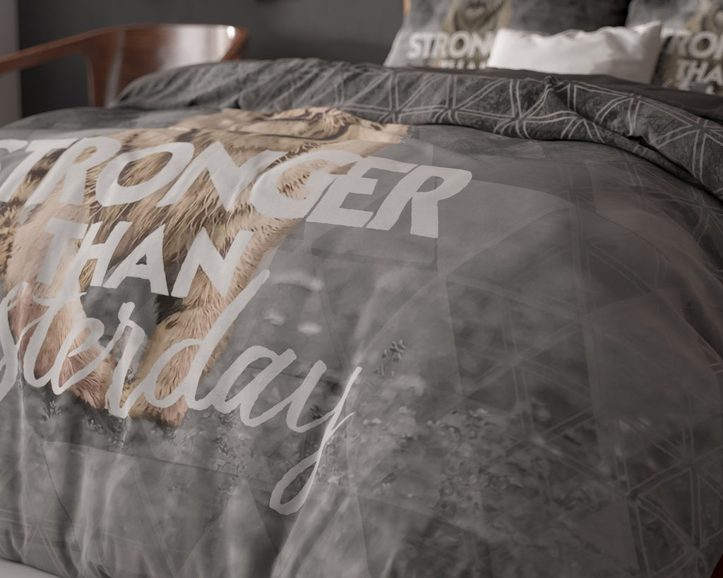 Dekbedovertrek katoen Stronger Than Yesterday tijger grijs 240 x 220 cm, met 2 kussenslopen 60 x 70 cm