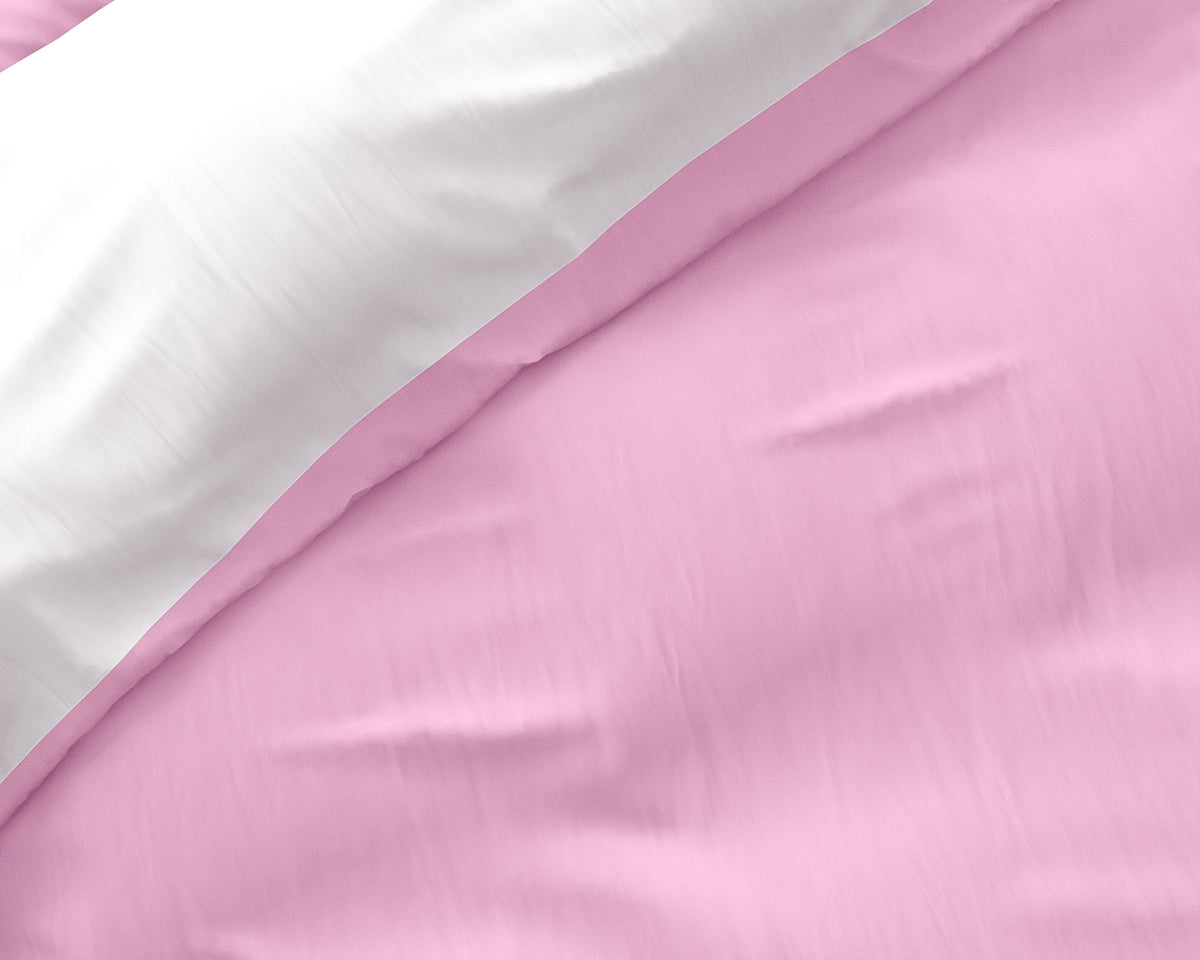 Dekbedovertrek micropercal dubbelzijdig roze/wit 240 x 220 cm, met 2 kussenslopen 60 x 70 cm