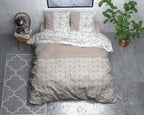 Dekbedovertrek flanel taupe geometrisch dessin 140 x 220 cm, met 1 kussensloop 60 x 70 cm
