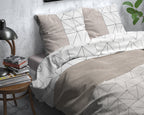 Dekbedovertrek flanel taupe geometrische print 200 x 220 cm, met 2 kussenslopen 60 x 70 cm