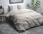 Dekbedovertrek flanel taupe geometrische print 200 x 220 cm, met 2 kussenslopen 60 x 70 cm