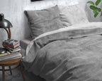 Dekbedovertrek flanel katoen gewassen grijs 140 x 220 cm, met 1 kussensloop 60 x 70 cm