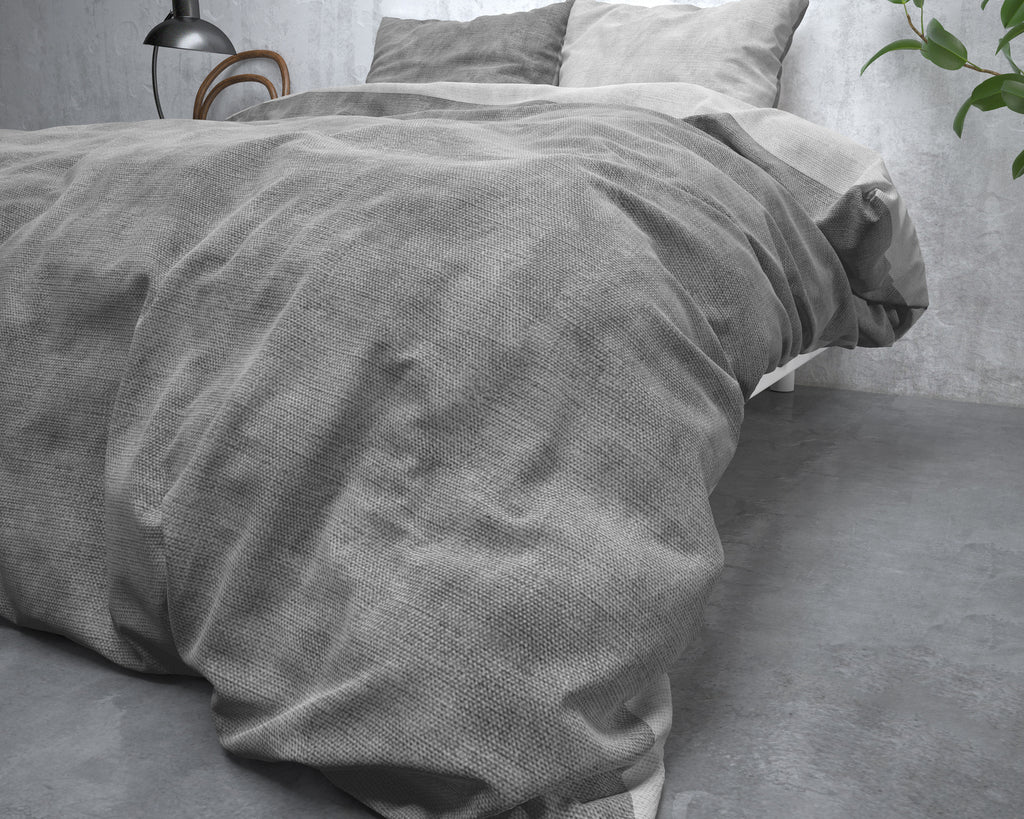 Dekbedovertrek flanel katoen gewassen grijs 140 x 220 cm, met 1 kussensloop 60 x 70 cm