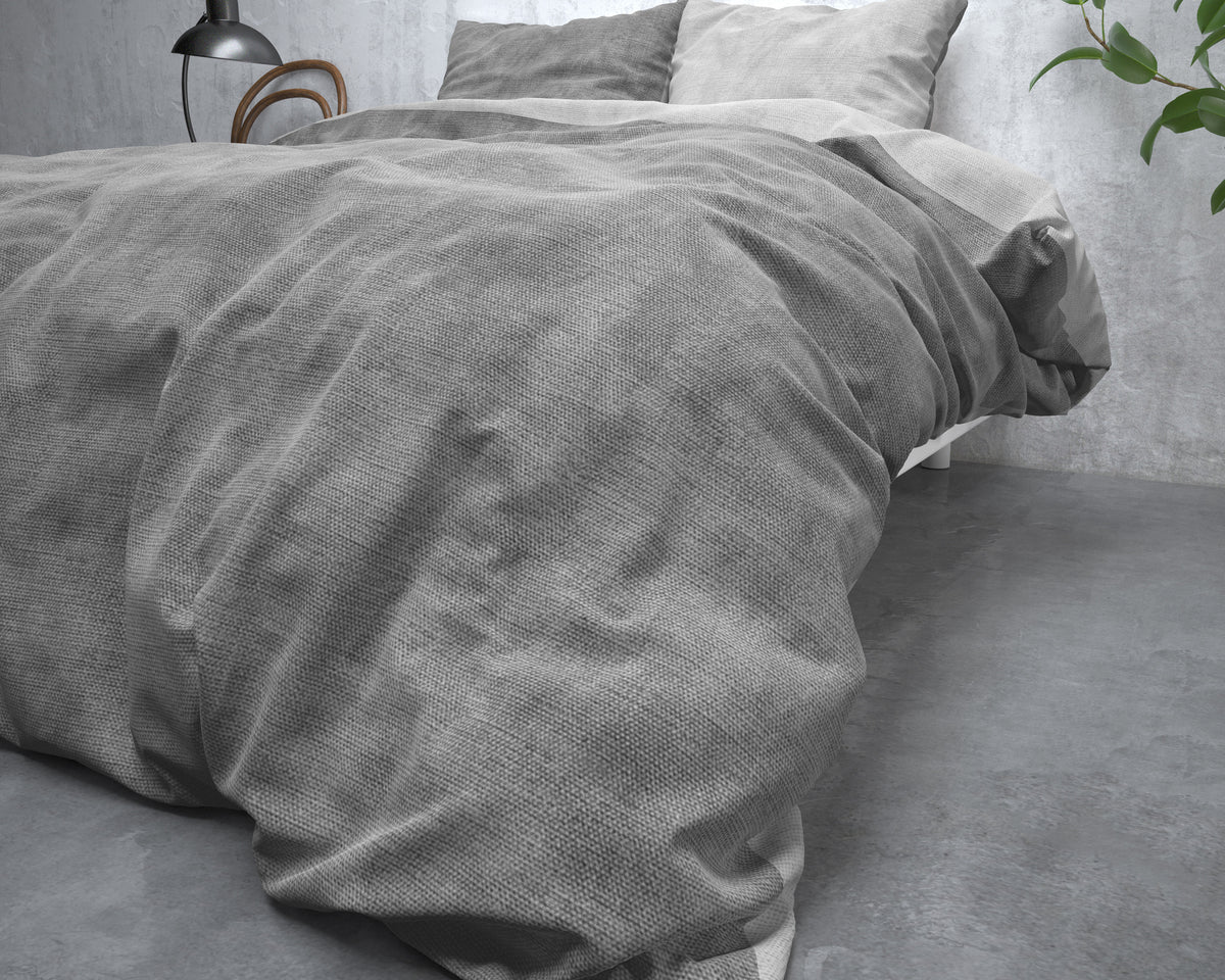 Dekbedovertrek flanel katoen gewassen grijs 140 x 220 cm, met 1 kussensloop 60 x 70 cm