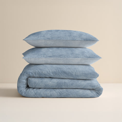 Dekbedovertrek flanel katoen gewassen look blauw 240 x 220 cm, met 2 kussenslopen 60 x 70 cm