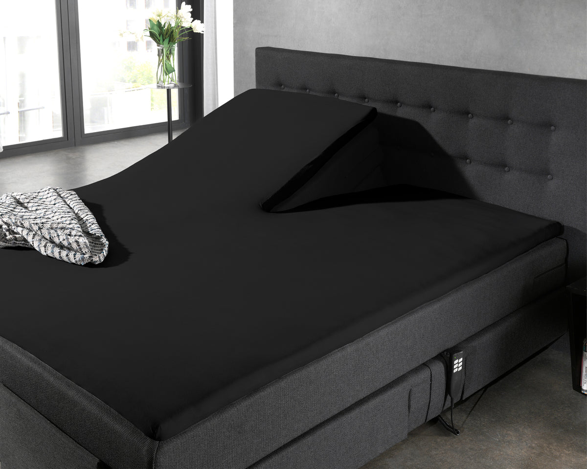 Splittopper hoeslaken katoen percal zwart 200 x 220 cm, hoekhoogte 15 cm, voor boxspring en matras