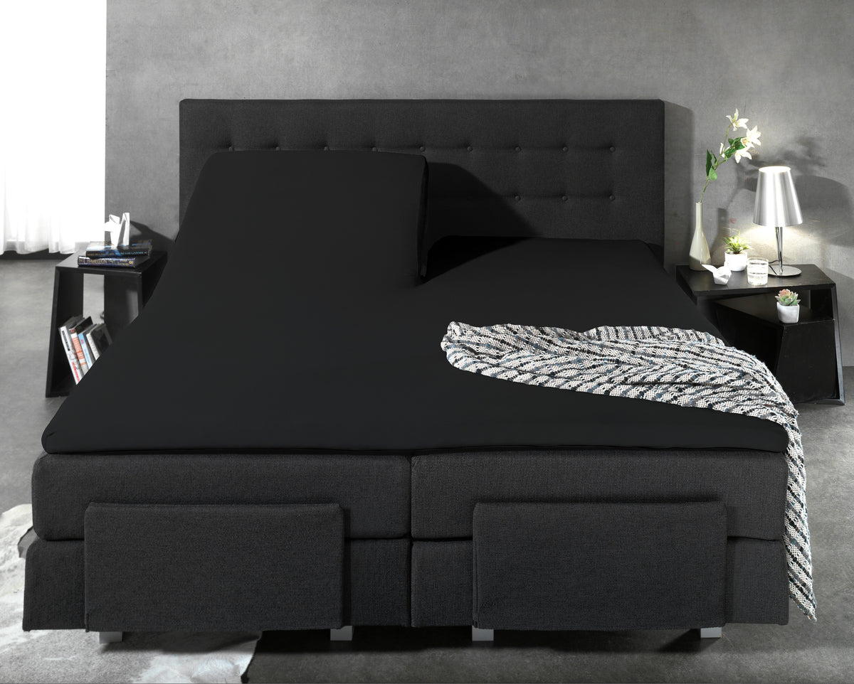 Splittopper hoeslaken katoen percal zwart 200 x 220 cm, hoekhoogte 15 cm, voor boxspring en matras