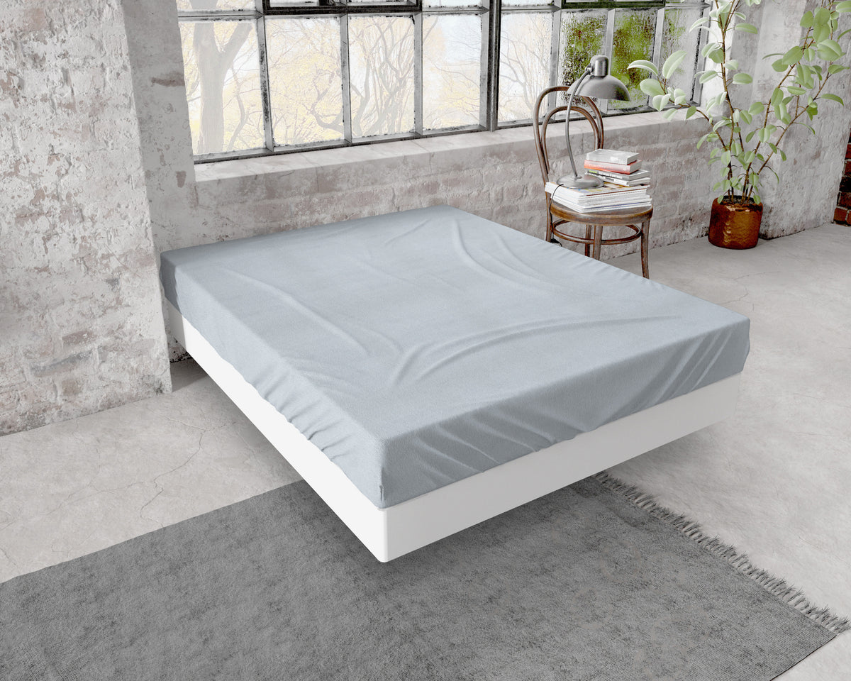 Hoeslaken flanel katoen grijs 180 x 200/210 cm, hoekhoogte 30 cm, voor tweepersoonsbed