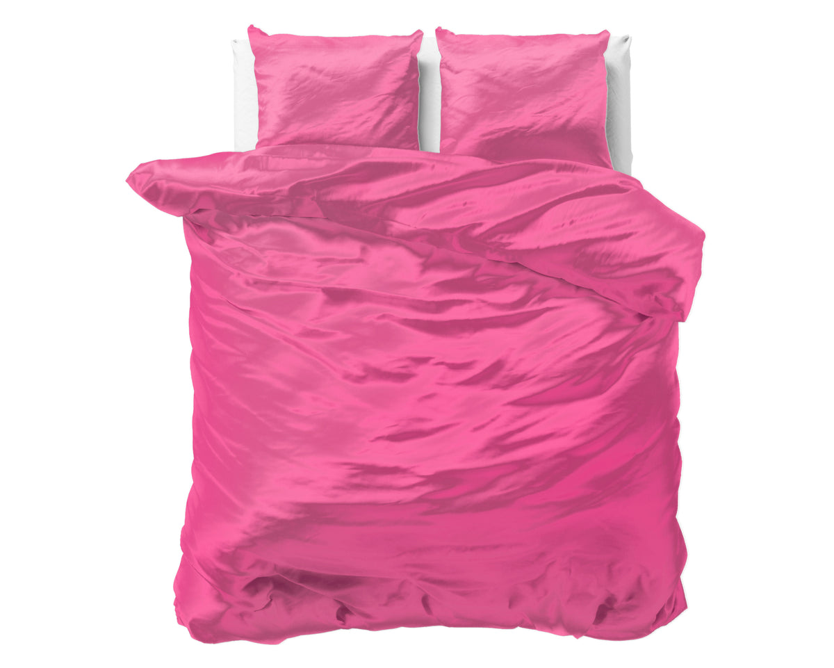 Dekbedovertrek micropercal satijn effen fel roze 200 x 220 cm, met 2 kussenslopen 60 x 70 cm